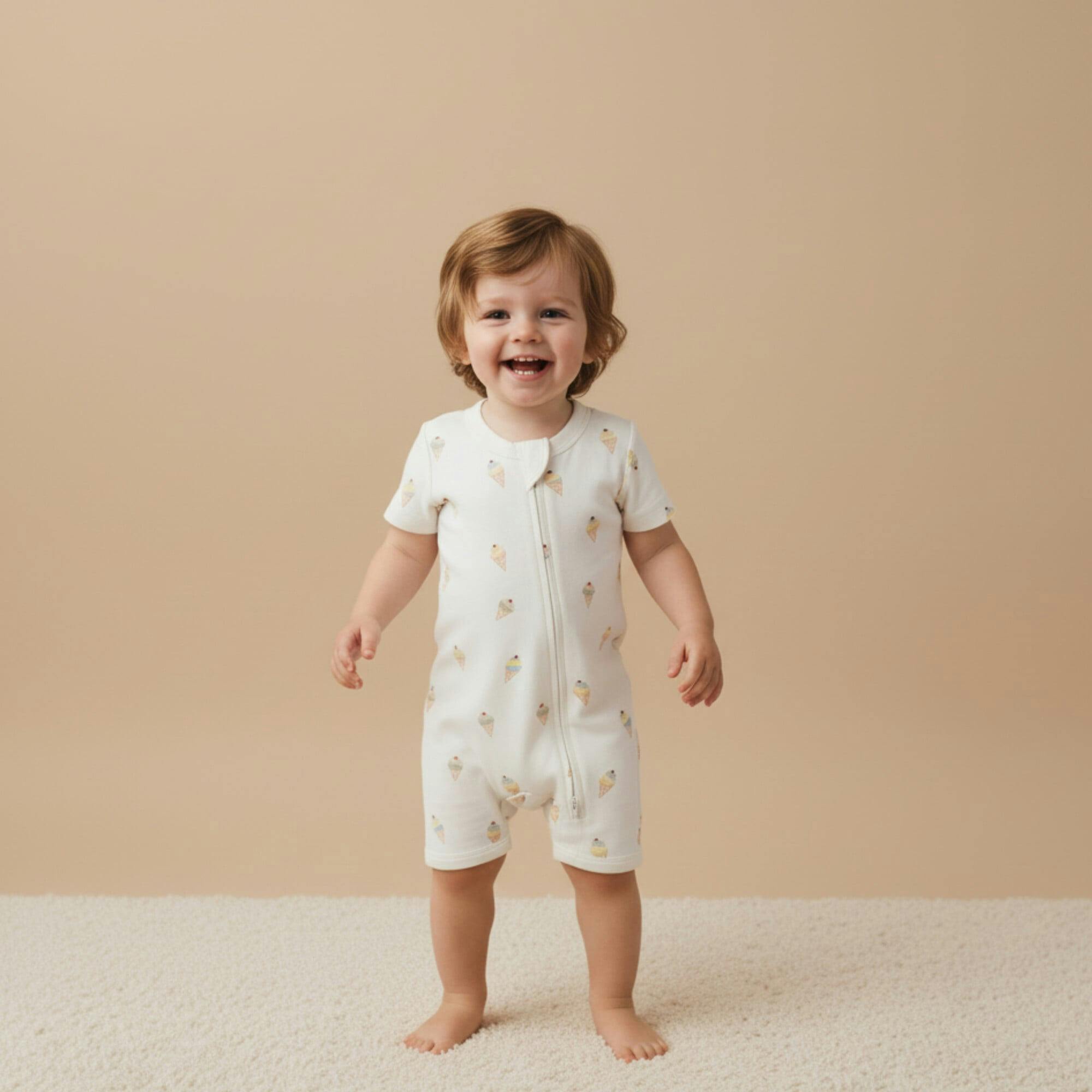 Organic Short Zip Romper - Ice Cream