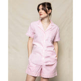 Women's Twill Pajama Short Set in Pink Gingham