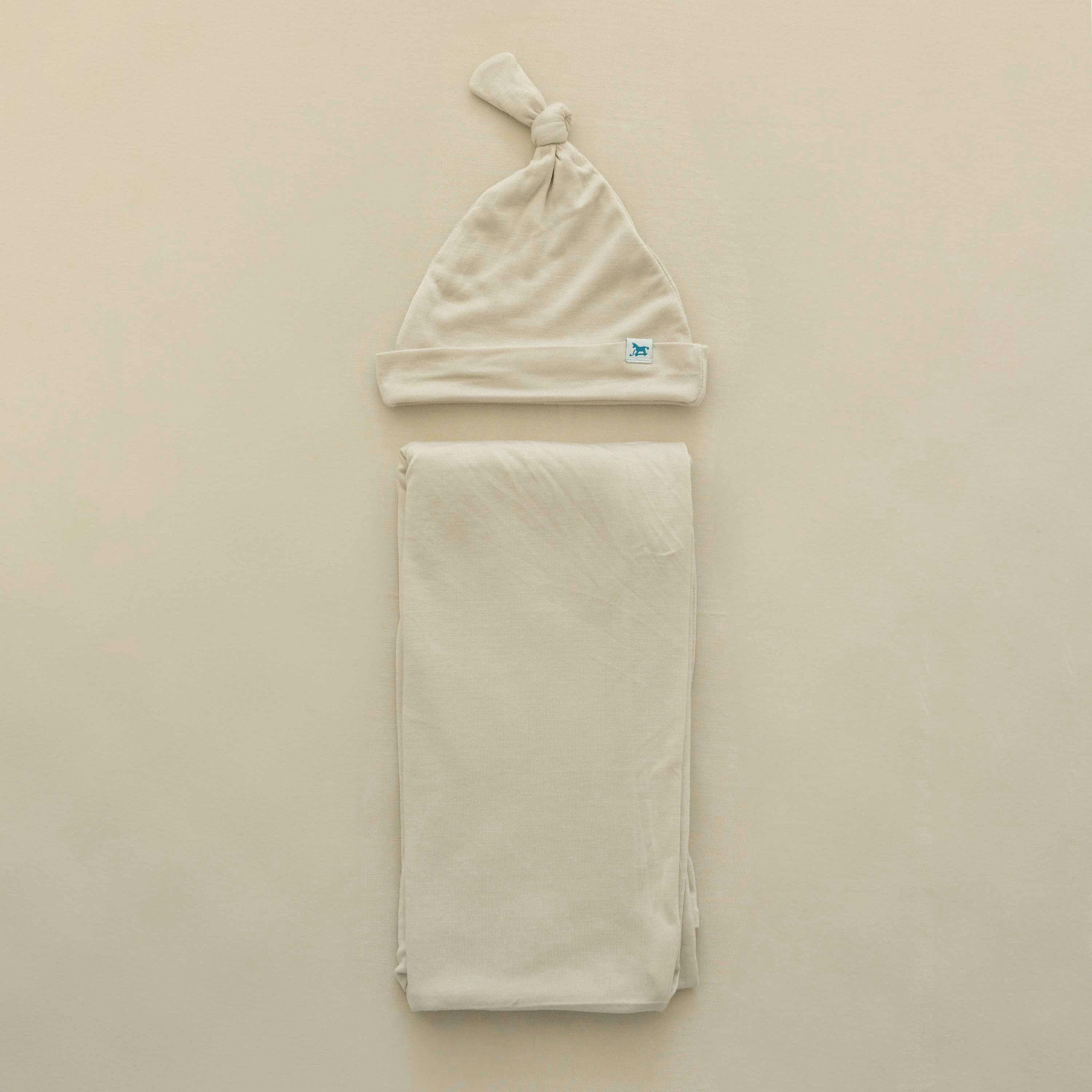 Stretch Knit Swaddle and Hat Set - Pebble