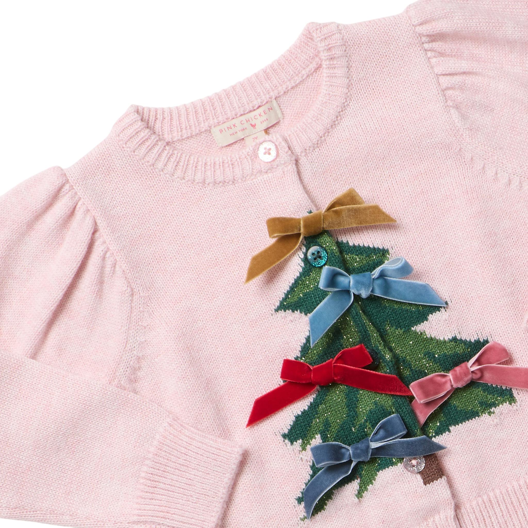 Girls Constance Sweater - Tree Bows