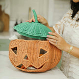 Handcrafted - Pumpkin Face Basket - Rattan Wicker