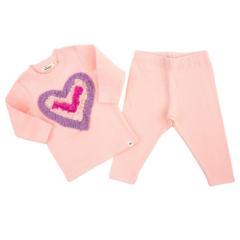 Multi Ruffle Heart Terry Applique Two Piece Set