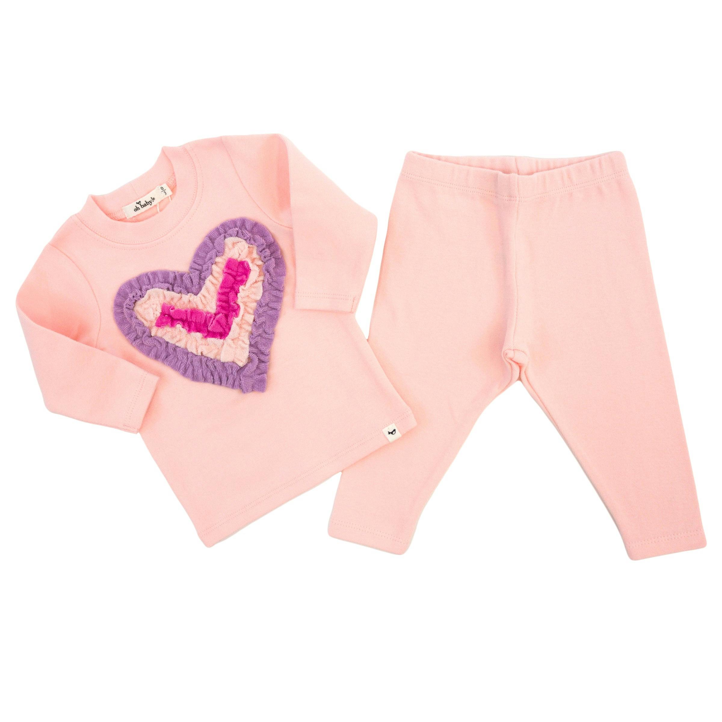 Multi Ruffle Heart Terry Applique Two Piece Set