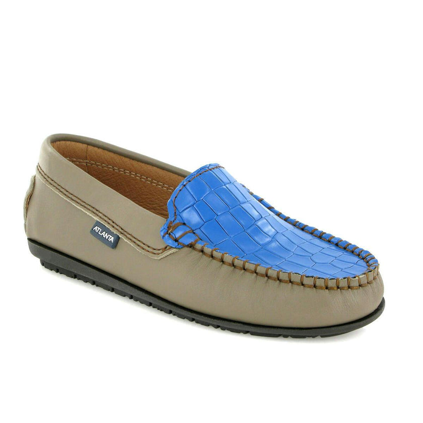 Plain Moccasins In Leather, Earth And Blue