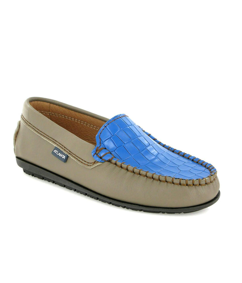 Plain Moccasins In Leather, Earth And Blue