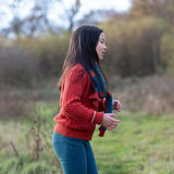 Burnt Ochre Snuggly Knitted Cardigan, Red