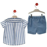 Blue Stripe Shirt & Shorts Set, Blue