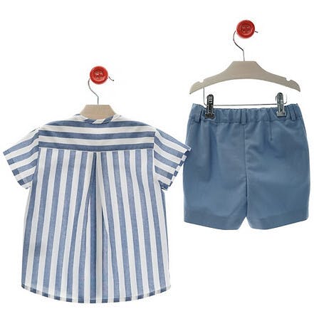 Blue Stripe Shirt & Shorts Set, Blue