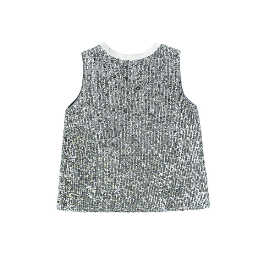 Silver Sequin Sleeveless Shorts Set