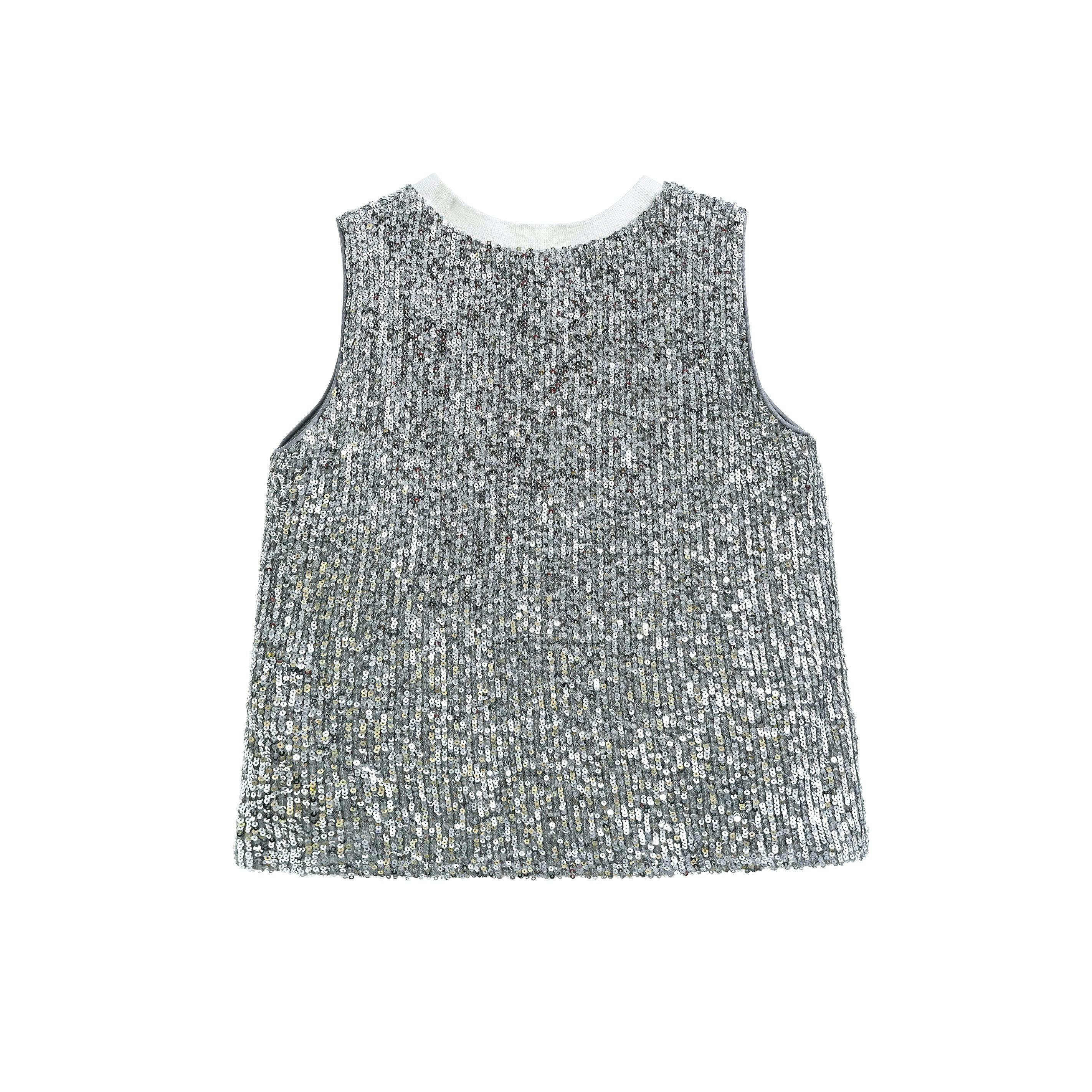 Silver Sequin Sleeveless Shorts Set