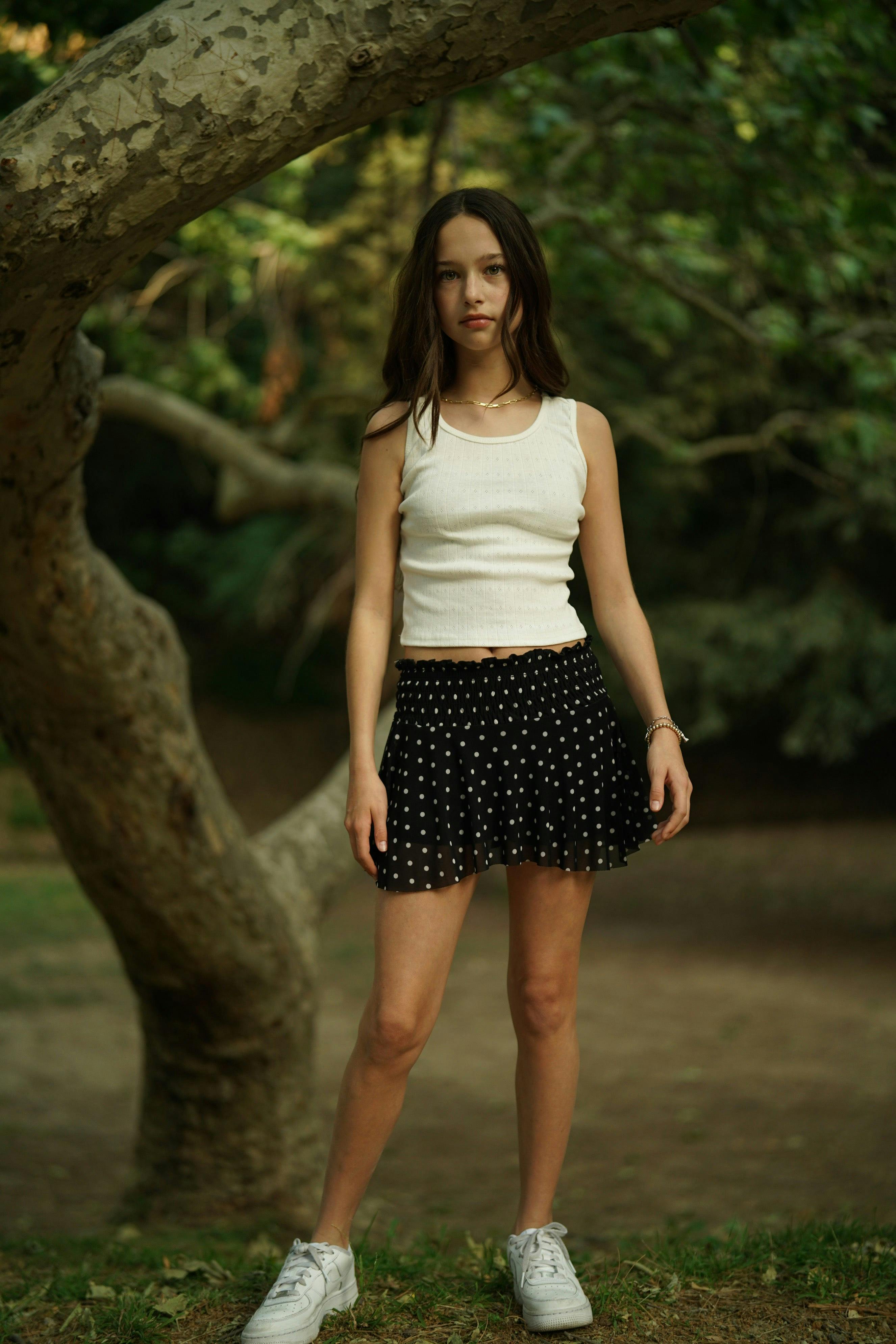 Girls Mesh Polka Dot Skort