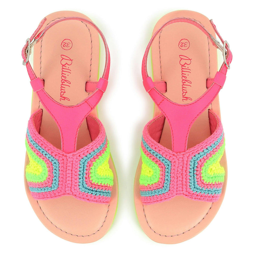 Pink Neon Colorblock Crochet Sandals