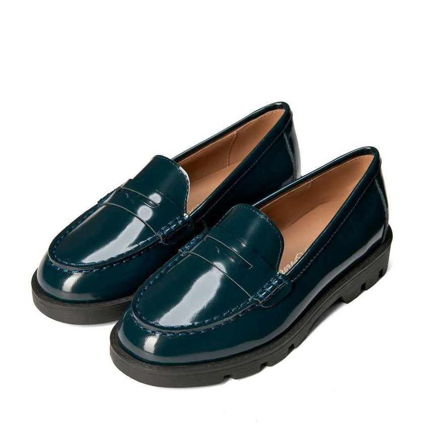 Paula Glossed-Leather Soft Wool Loafers