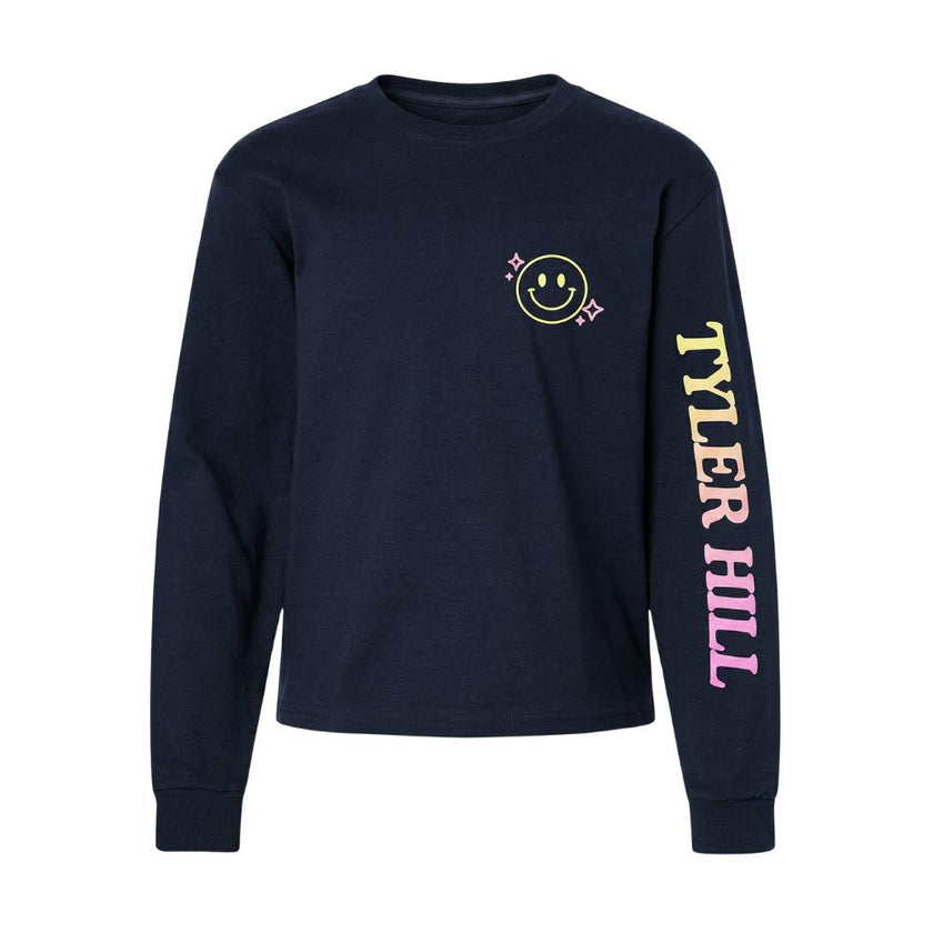CAMP Custom LS Crewneck T-shirt with Smiley Face, Navy