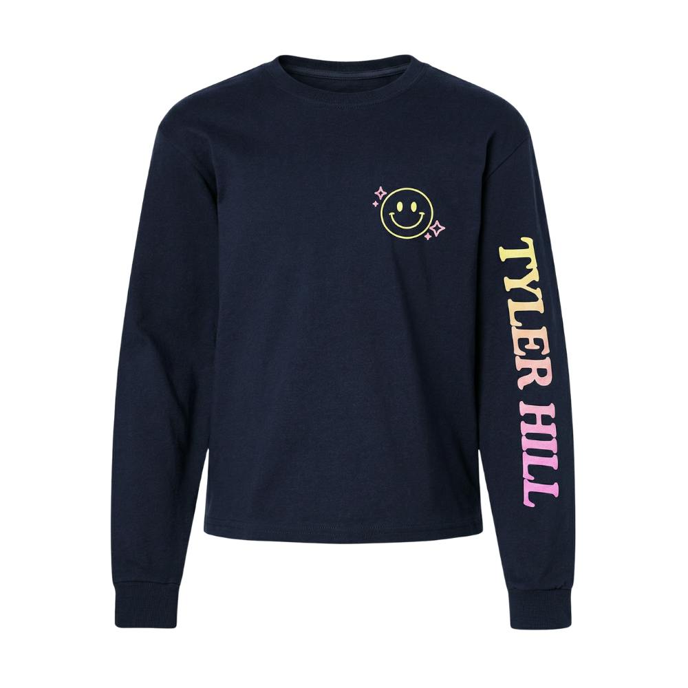 CAMP Custom LS Crewneck T-shirt with Smiley Face, Navy