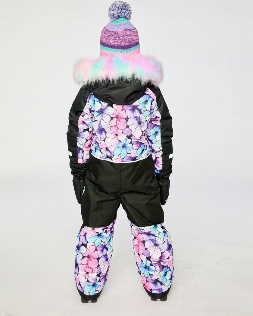 Kids One Piece Play Snowsuit Purple Floral Print