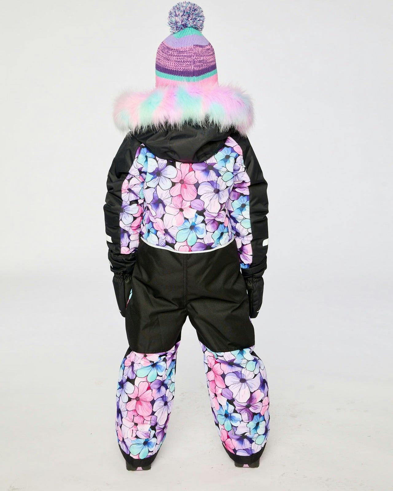 Kids One Piece Play Snowsuit Purple Floral Print