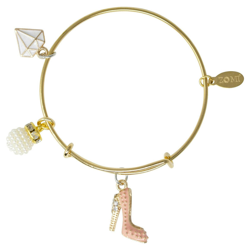 High Heel & Gem Gold Bangle Bracelet