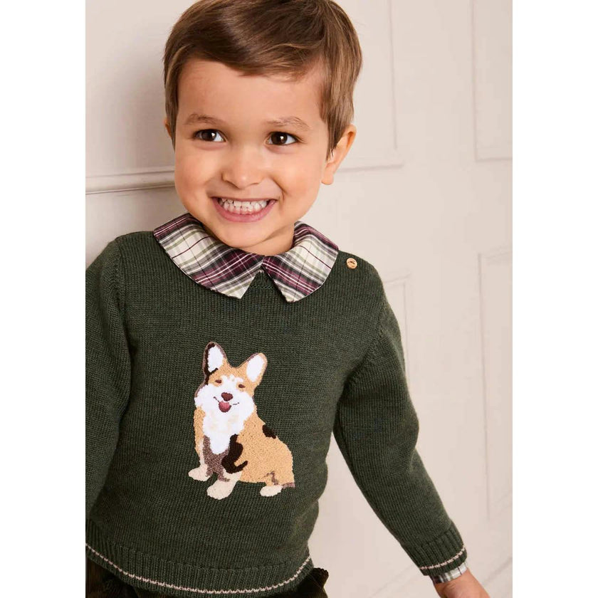 Corgi Embroidered Button Detail Jumper in Green (18mths-10yrs)