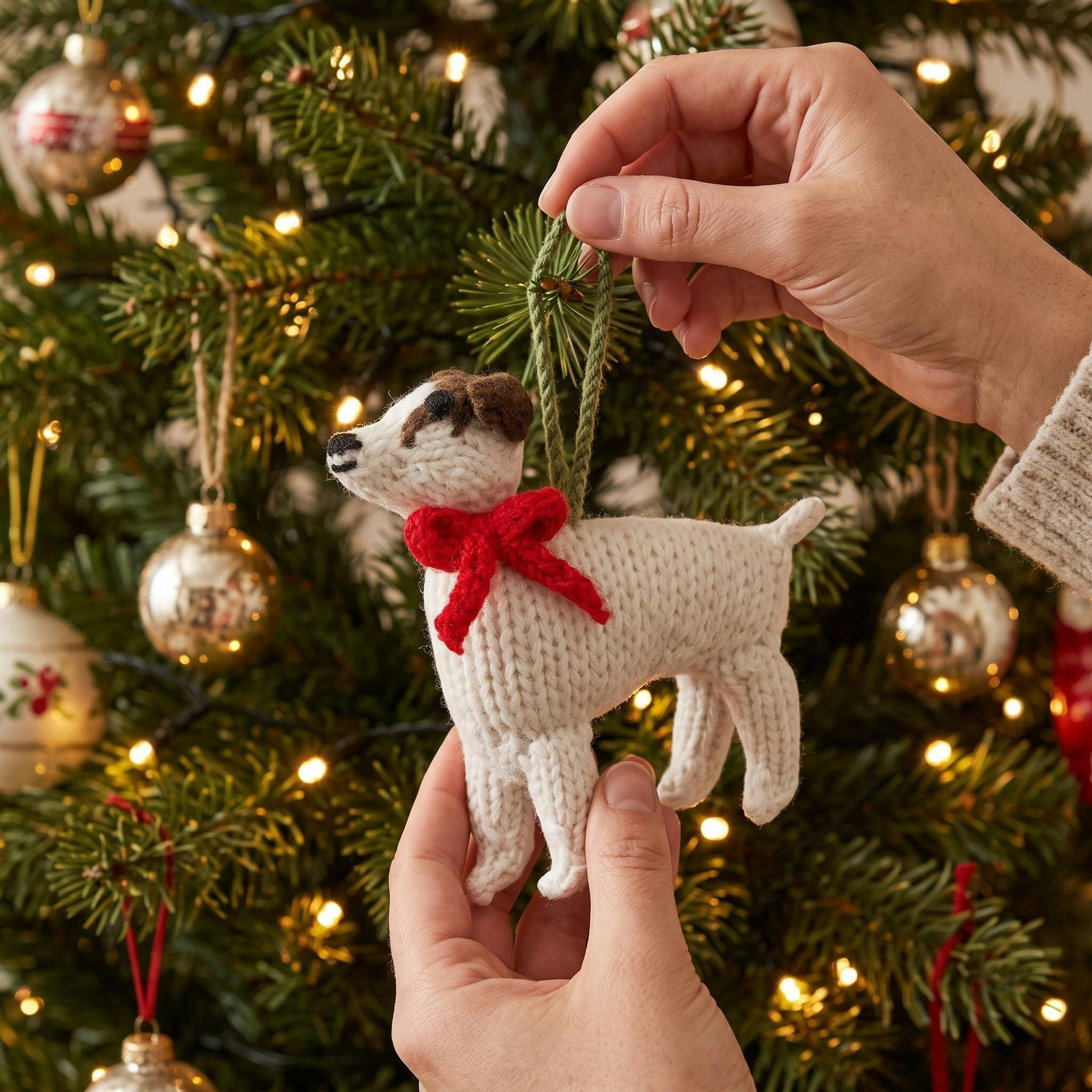 Jack Russell Terrier Dog Hand Knit Christmas Ornament