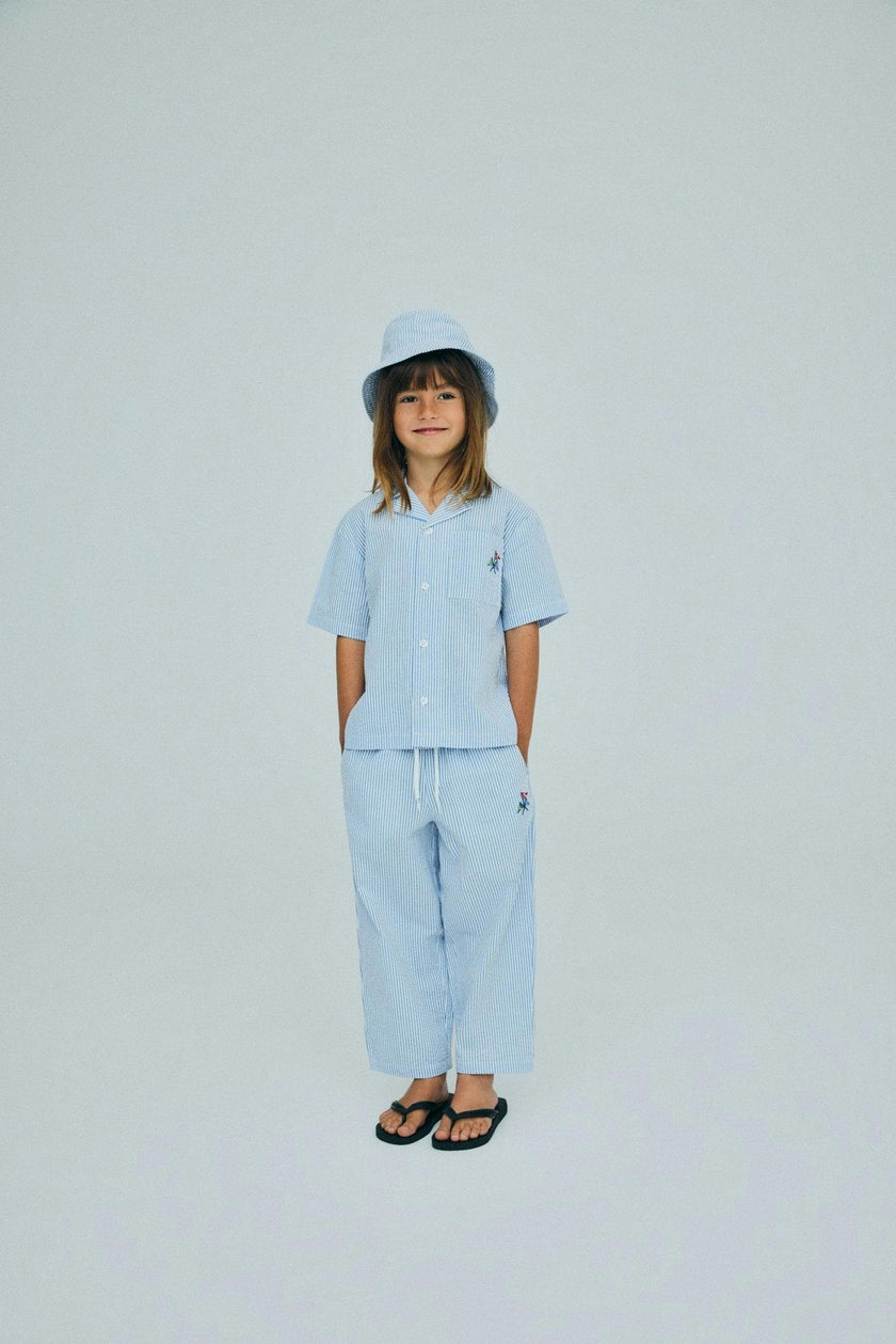 Almond Pant Vista Blue Seersucker Stripes