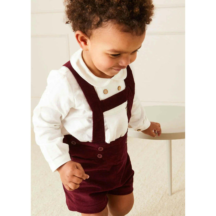 Velvet Button Detail Shorts with Braces in Burgundy (18mths-4yrs)