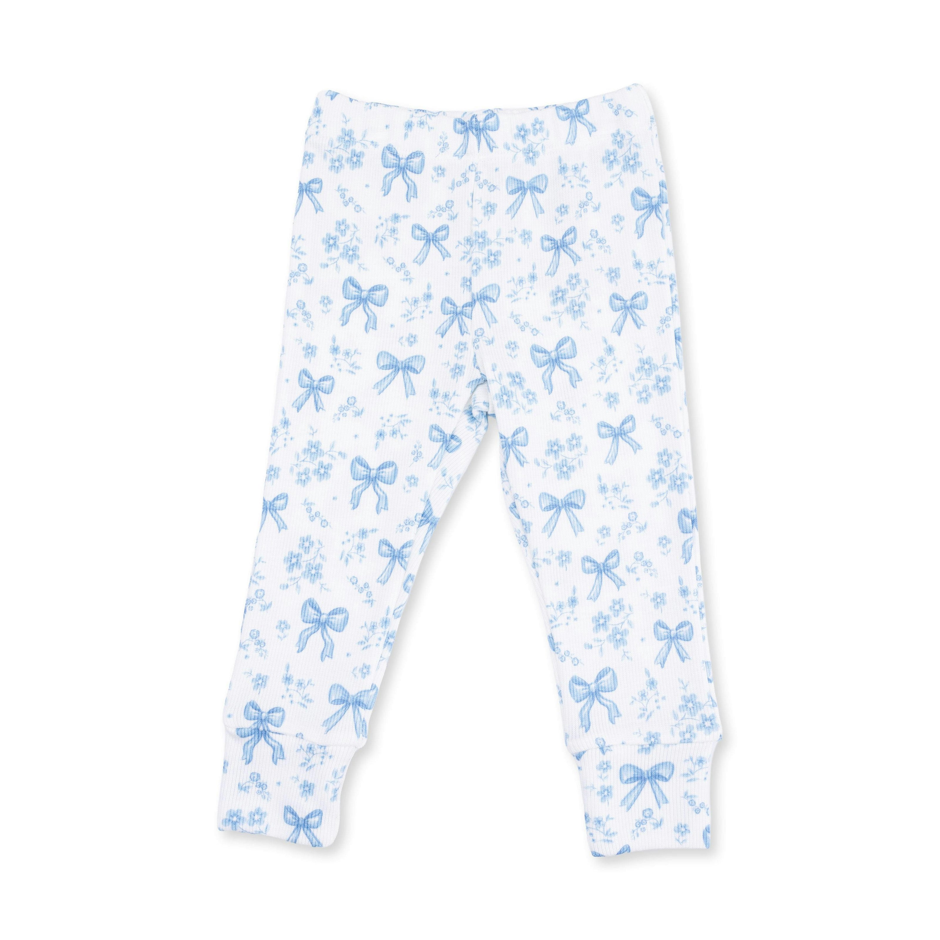 Blue Bows and Flowers - Short Sleeve Loungewear Set