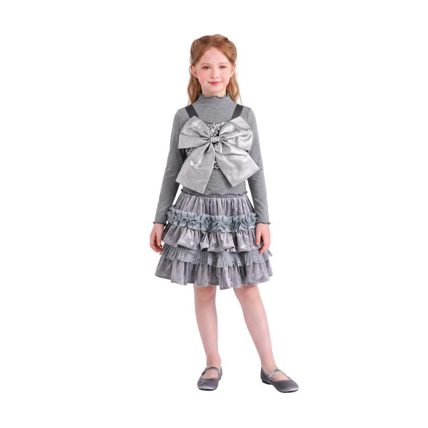 Gray Melina Bow Ruffle Set
