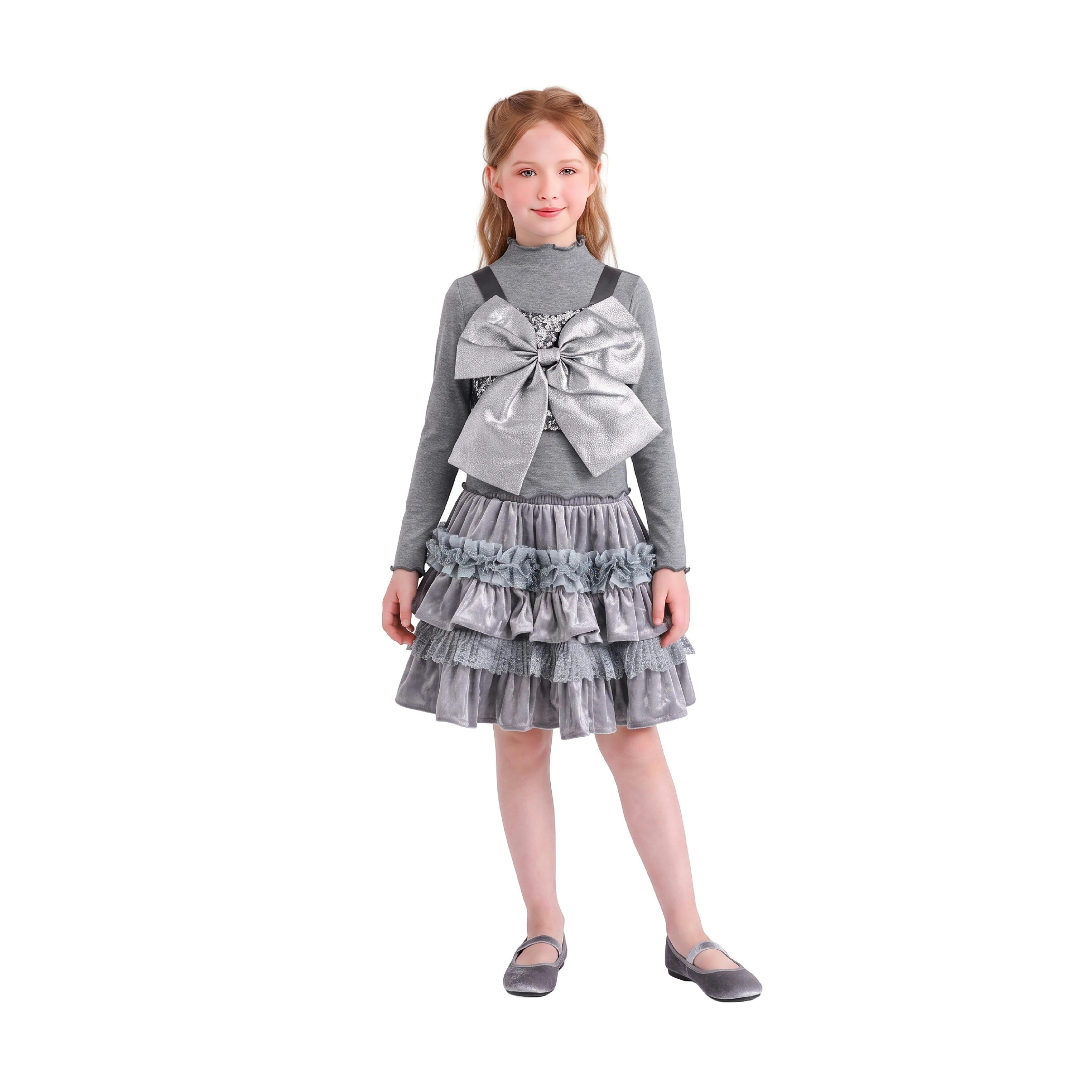 Gray Melina Bow Ruffle Set