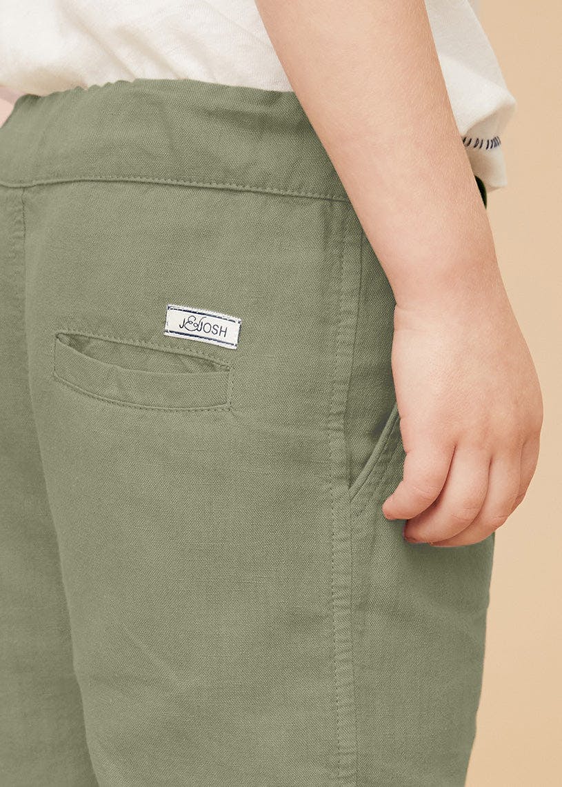 Army Green Linen Cotton Shorts