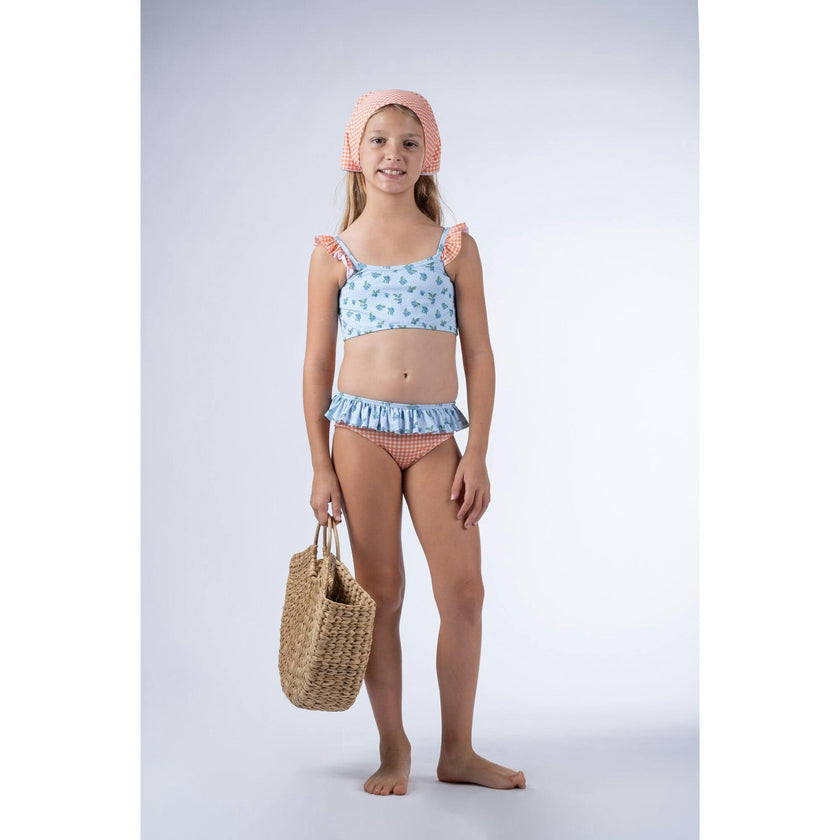 Blueberry Print Vichy Ruffle Bikini, Multi