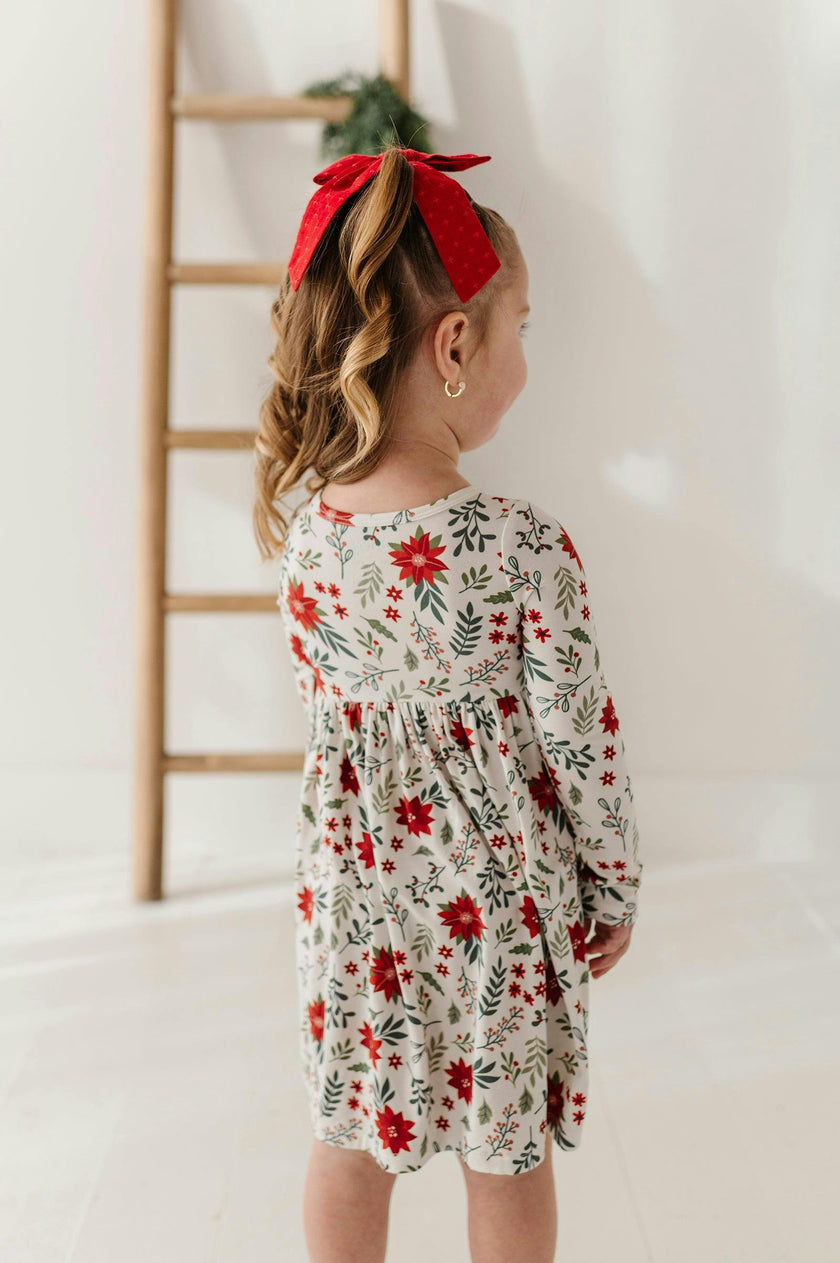 Girls Long Sleeve Henley Dress in Poinsettia