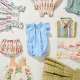 Girls Peachy Dress - Green Prairie Block Print