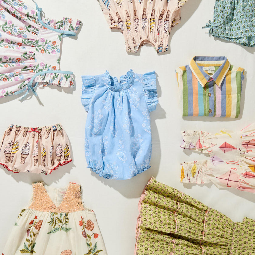 Girls Peachy Dress - Green Prairie Block Print