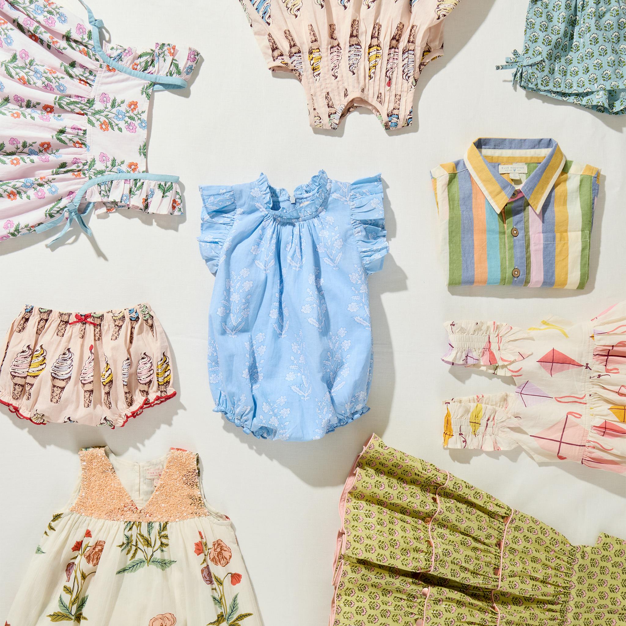 Girls Peachy Dress - Green Prairie Block Print
