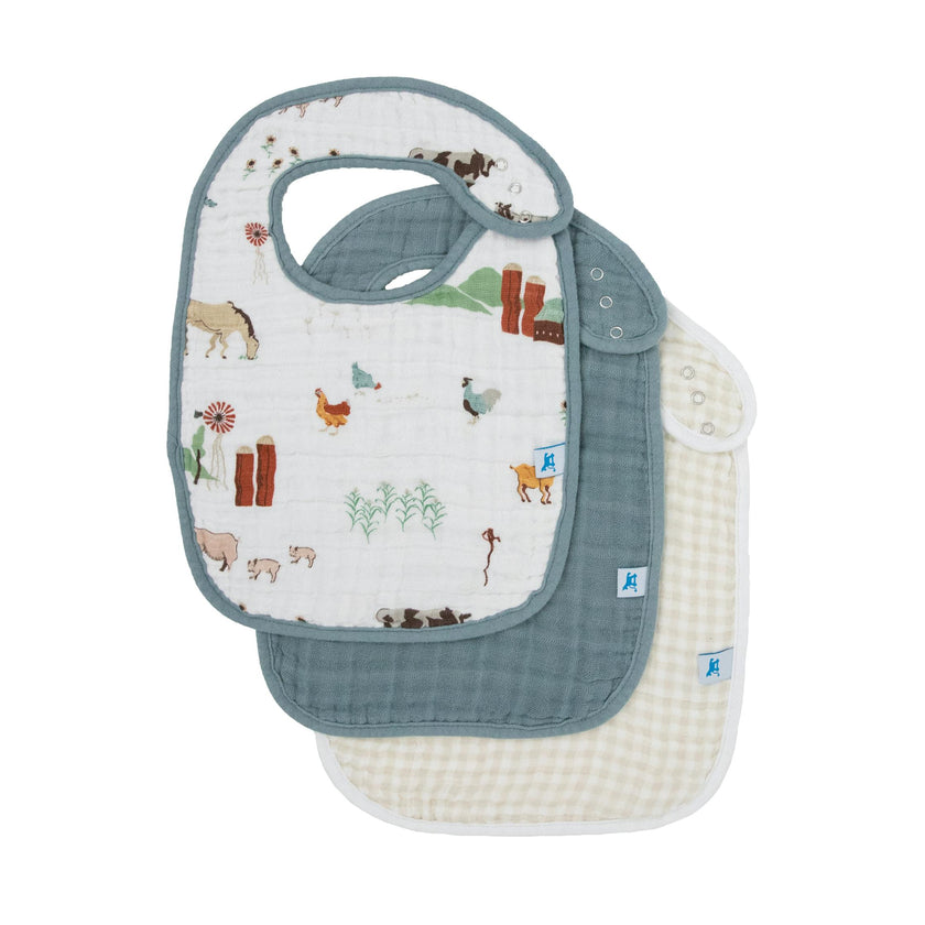 Cotton Muslin Classic Bib 3 Pack - Farmyard