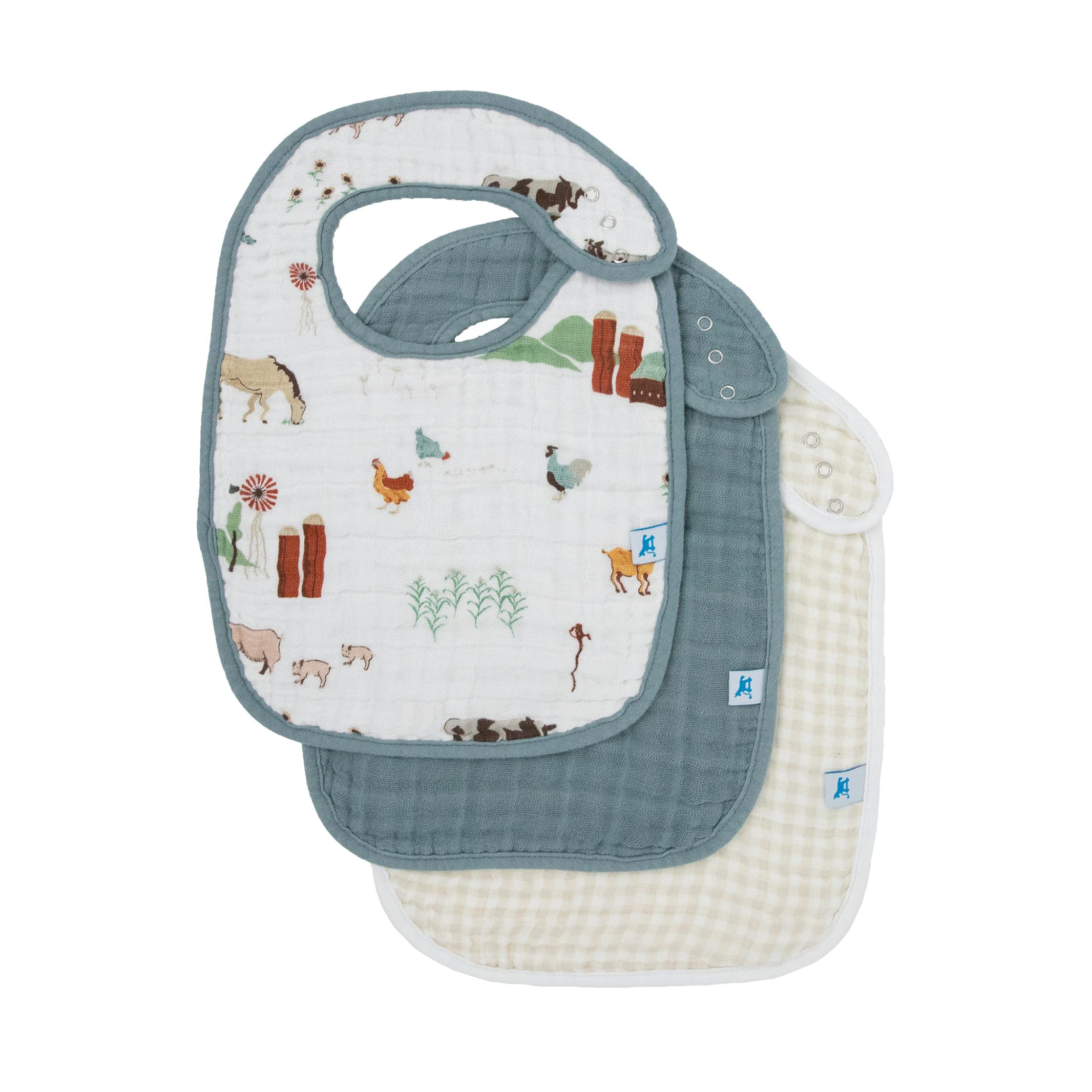 Cotton Muslin Classic Bib 3 Pack - Farmyard