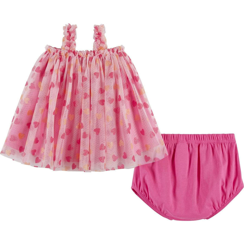 Infant (3-9 Months) Girls Tulle Dress & Bloomer Set | Glitter Hearts
