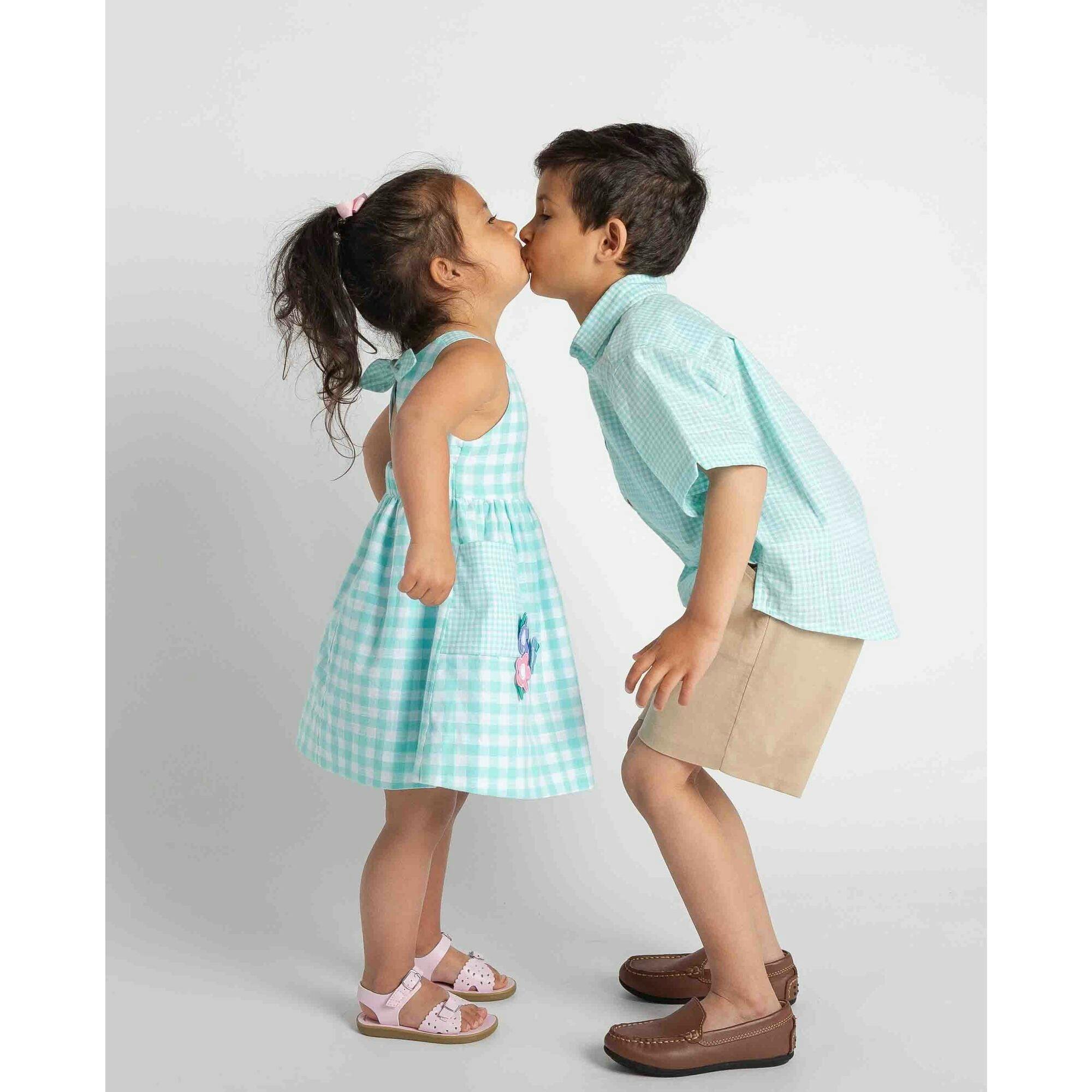 Gingham Linen Look Camp Shirt
