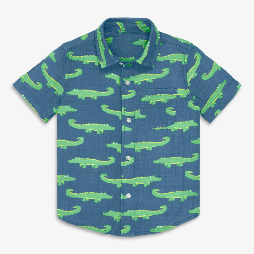 Clearance kids cotton gauze button down in gator pals
