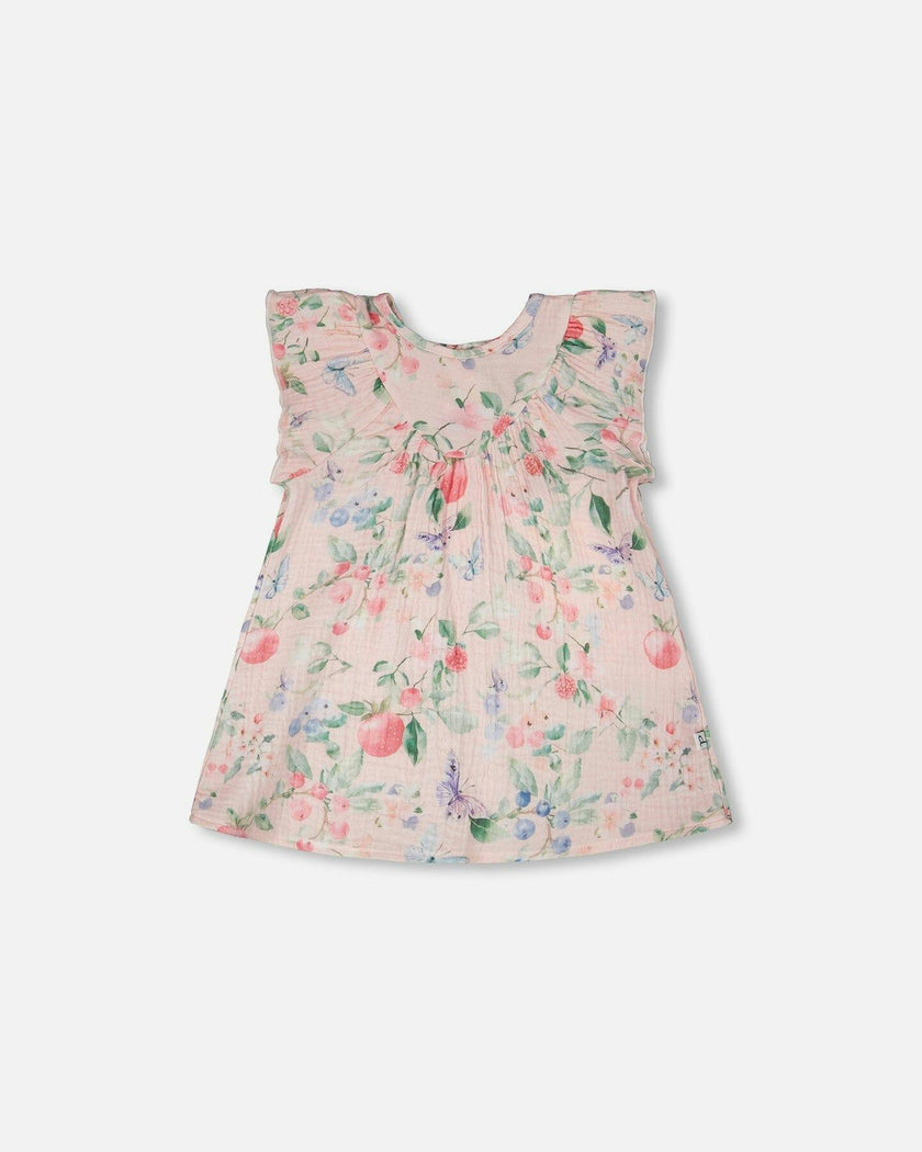 Cotton Muslin Dress And Bloomer Set Pink Printed Berries