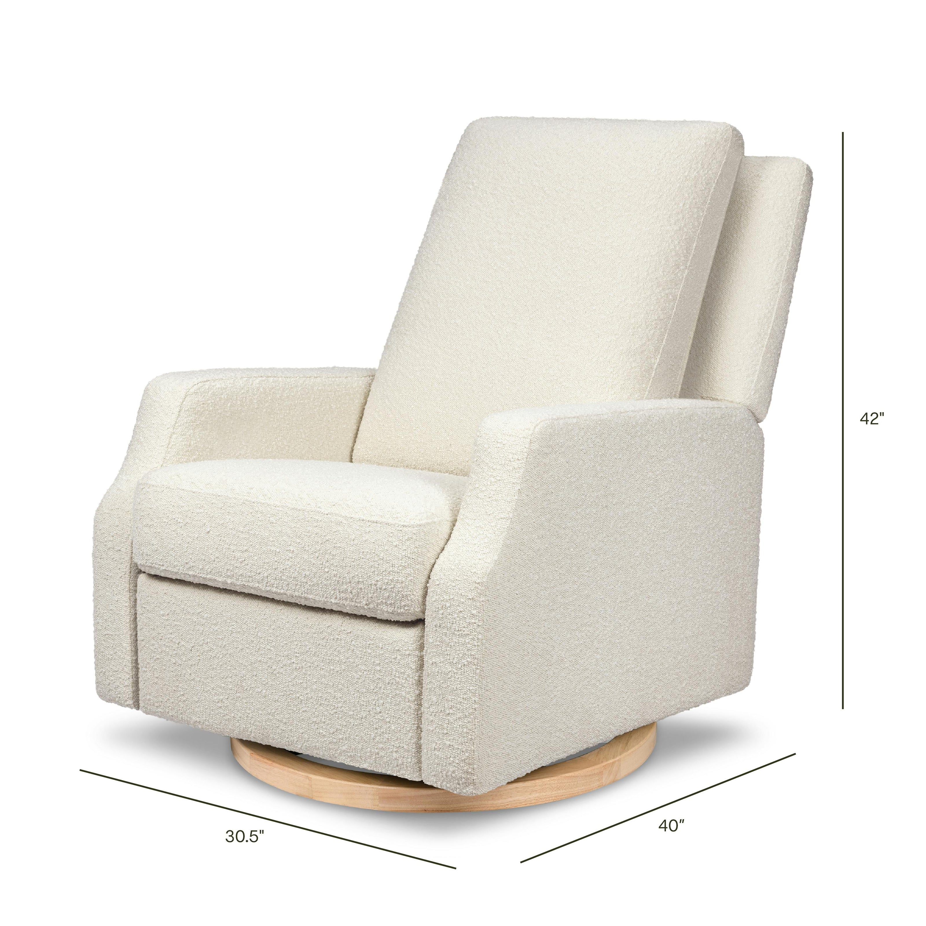 Crewe Electronic Recliner and Swivel Glider in Ivory Boucle with Light Wood Base