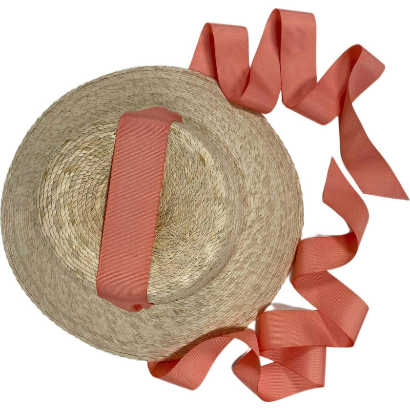 Palmetto Girl’s Hat - Long Coral Grosgrain Ribbon
