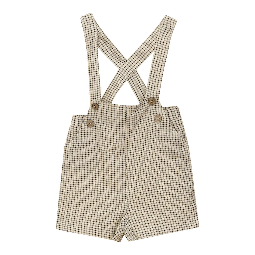Woven Checkered Button Front Elastic Waist Overalls
