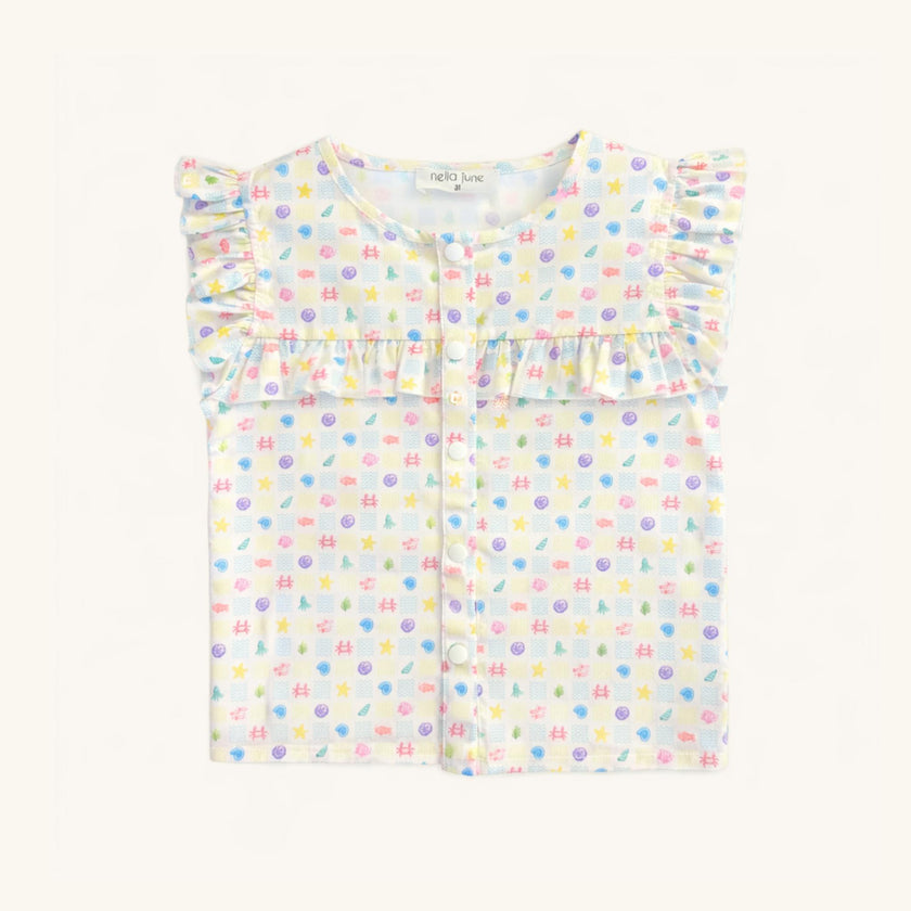 Ruffle Button Down Tank in Sea Life