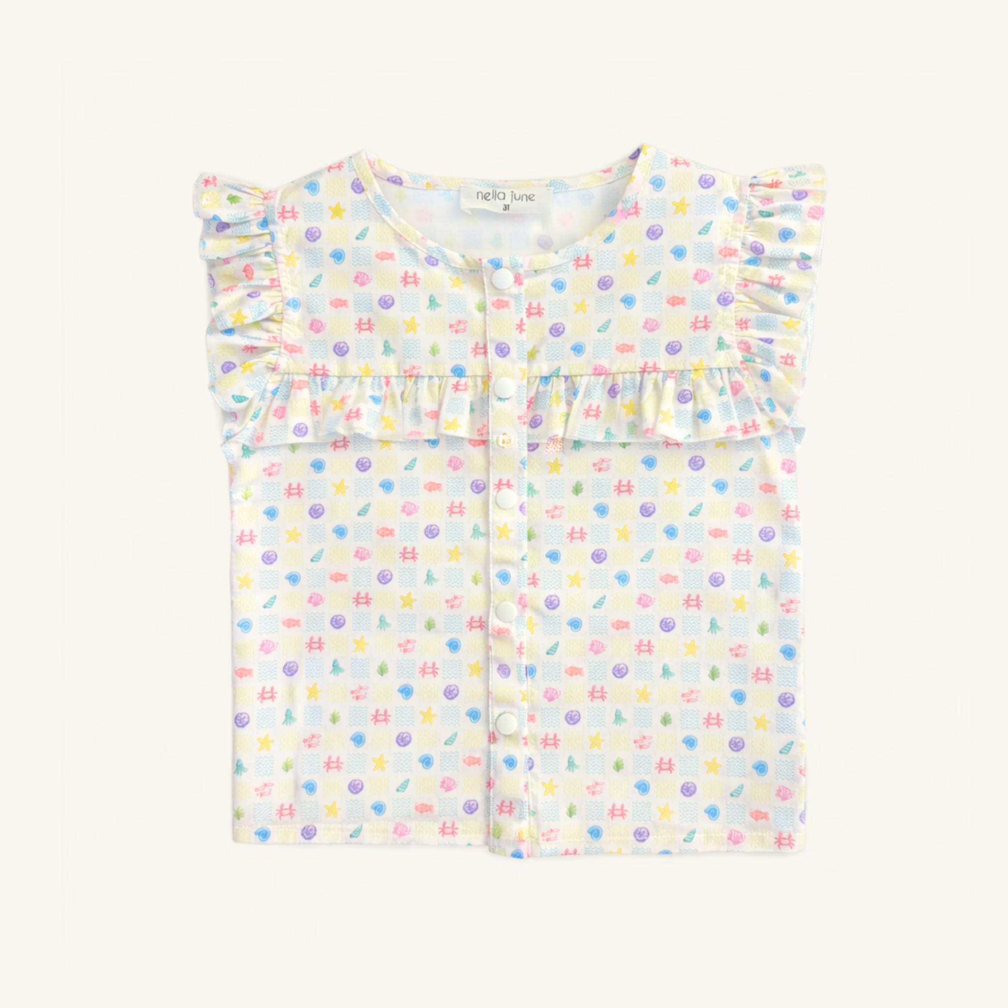 Ruffle Button Down Tank in Sea Life
