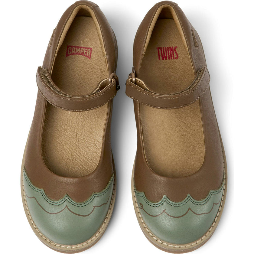 Savina Twins Leather Strap Ballerinas, Brown