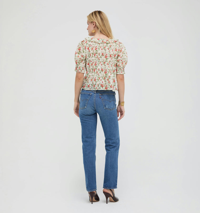 The Camri Top - Primrose Bouquet Ivory/Coral