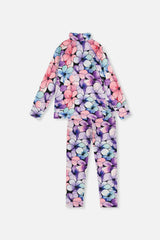 Two Piece Thermal Underwear Purple Floral Print