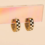 Checkered Chunky Huggie Hoop Earrings